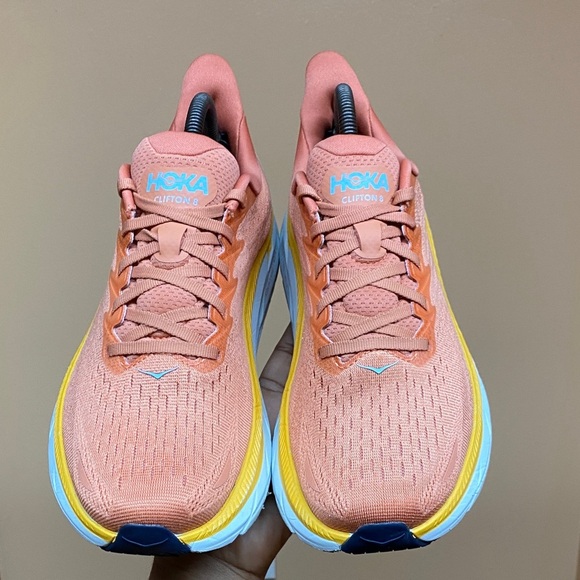 HOKA ONE ONE CLIFTON 8 SUN BAKED SHELL CORAL WOMEN’S RUNNING SNEAKERS SIZE 9.5 - Picture 12 of 17